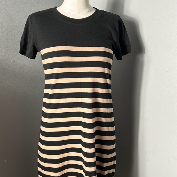 J Crew Dress Womens Black Crew Neck Short Sleeve Striped Cotton size S - Picture 4 of 10